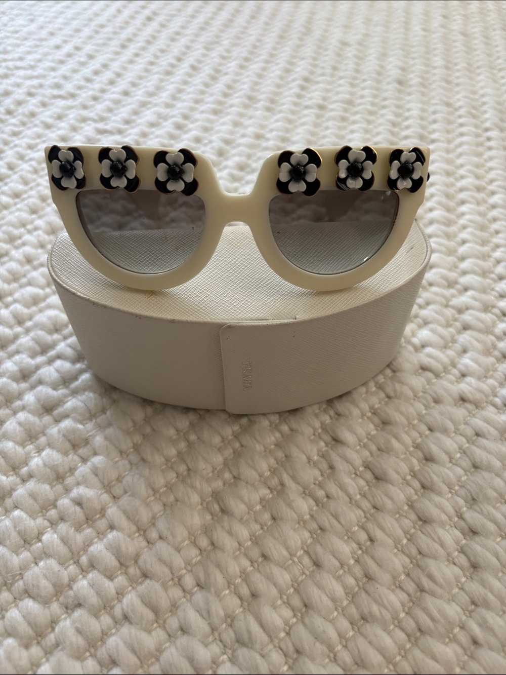 Prada Ivory Floral Cat-Eye Sunglasses